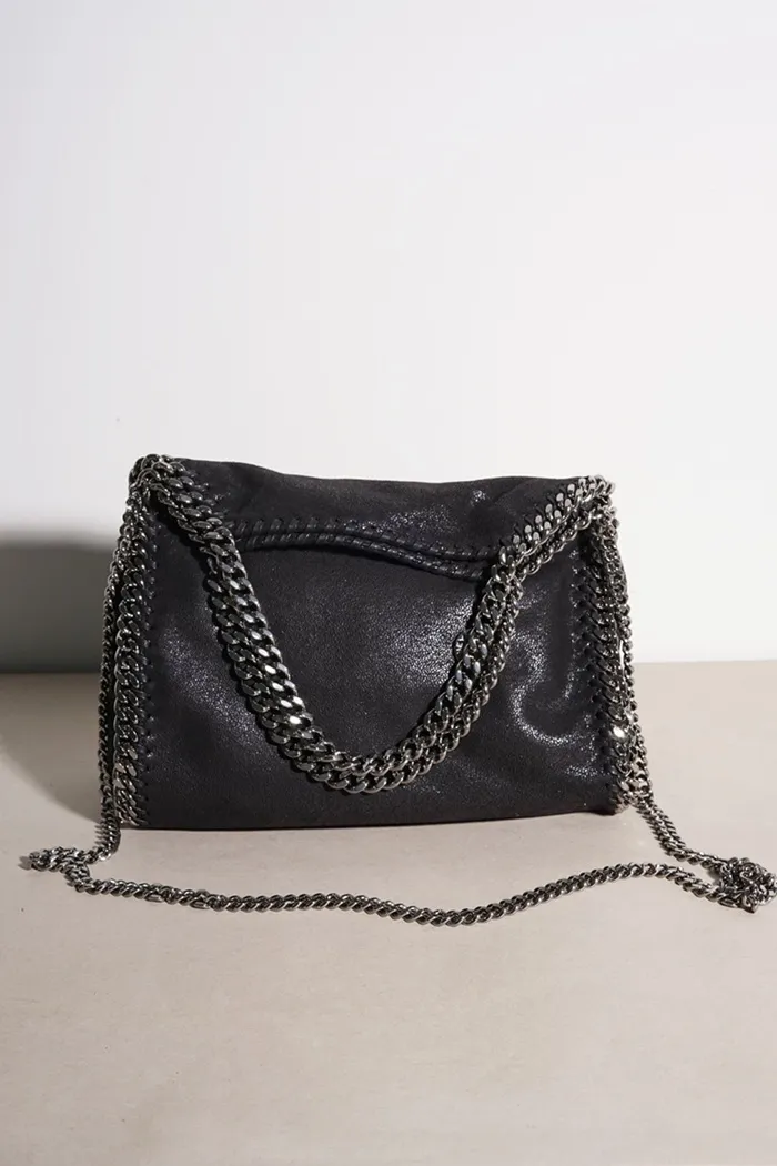 STELLA MCCARTNEY Mini Falabella Fold Over Tote in Black SHW 0