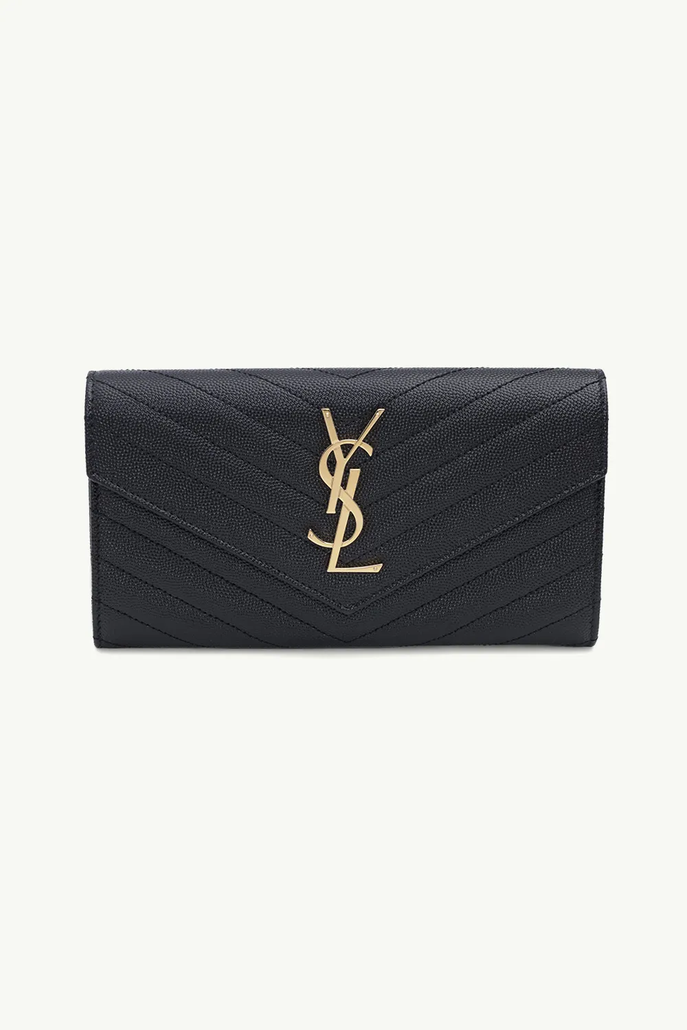 SAINT LAURENT Large Envelope Wallet in Black Caviar Leather GHW 0