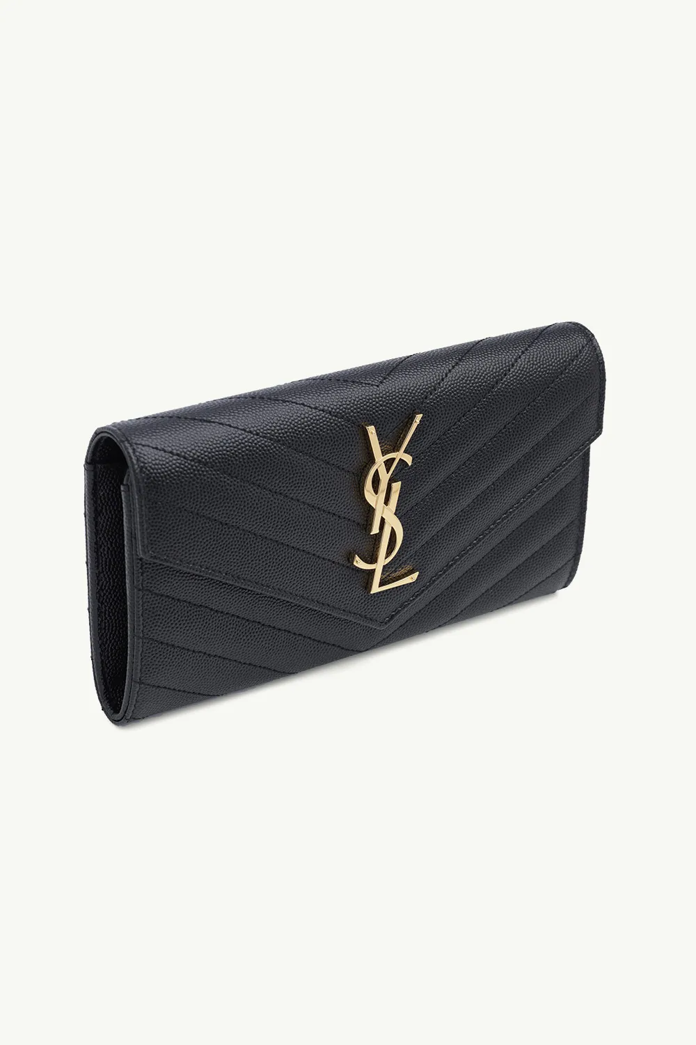 SAINT LAURENT Large Envelope Wallet in Black Caviar Leather GHW 2