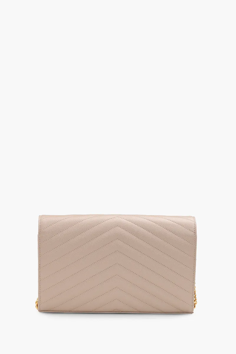 SAINT LAURENT Wallet on Chain 22.5cm in Dark Beige Caviar Leather GHW 1