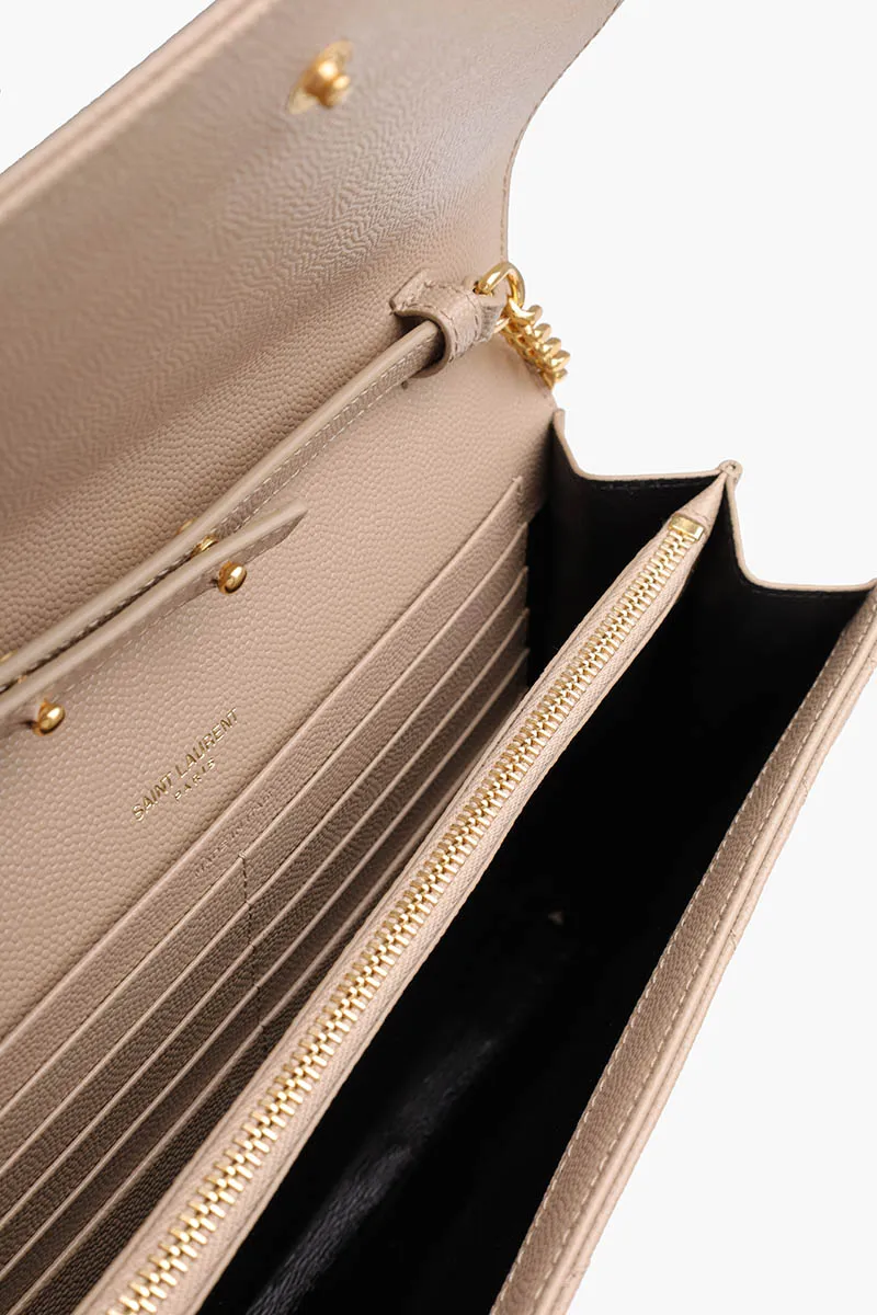 SAINT LAURENT Wallet on Chain 22.5cm in Dark Beige Caviar Leather GHW 3