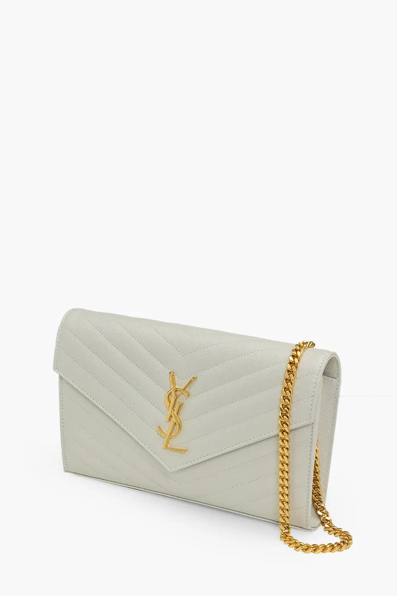 SAINT LAURENT Wallet on Chain 22.5cm in Crema Soft Caviar Leather GHW 2