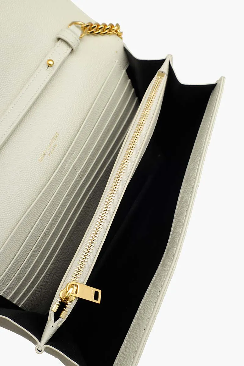 SAINT LAURENT Wallet on Chain 22.5cm in Crema Soft Caviar Leather GHW 3
