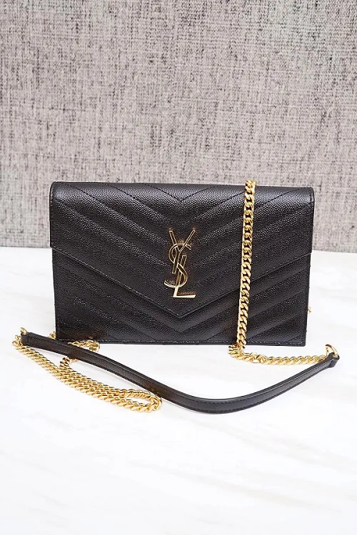SAINT LAURENT Wallet on Chain 19cm in Black GHW 0