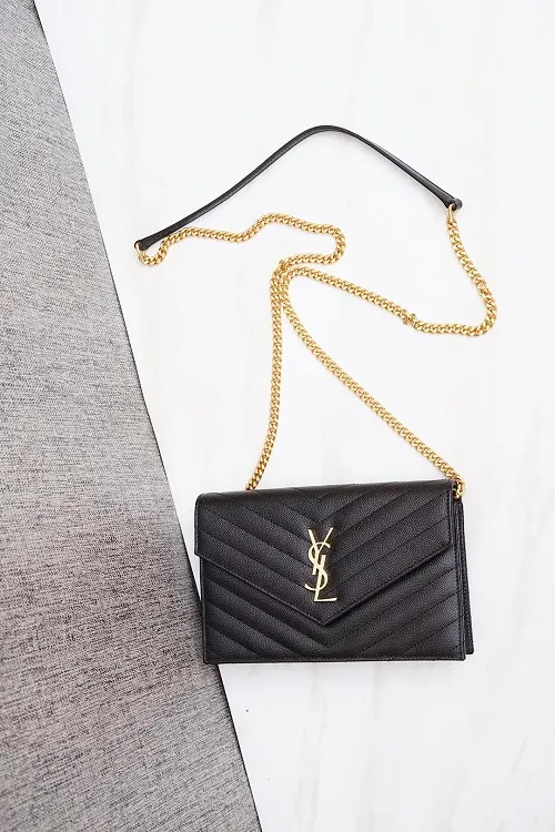 SAINT LAURENT Wallet on Chain 19cm in Black GHW 2
