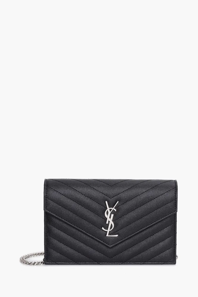 SAINT LAURENT Wallet on Chain 19cm in Black Caviar Leather SHW 0