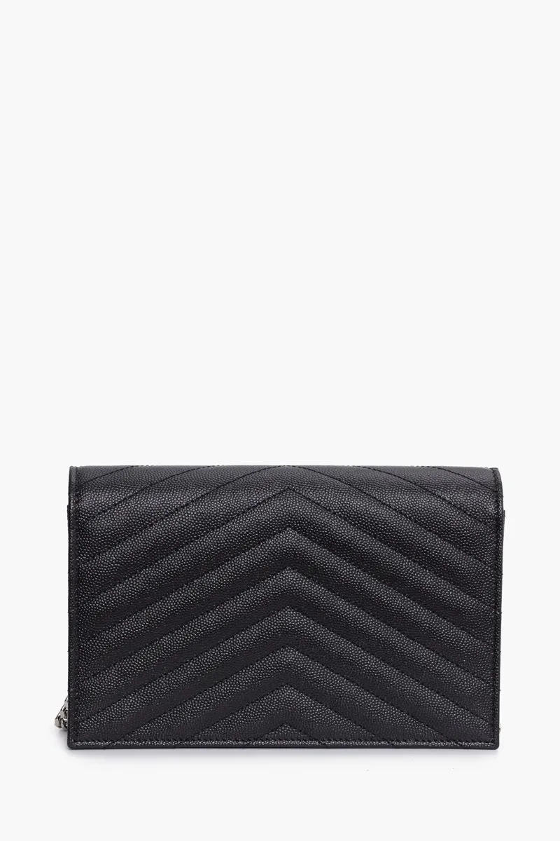 SAINT LAURENT Wallet on Chain 19cm in Black Caviar Leather SHW 1