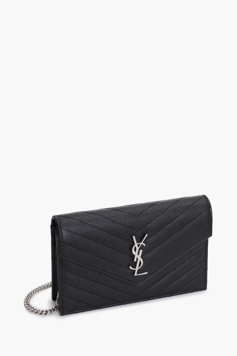 SAINT LAURENT Wallet on Chain 19cm in Black Caviar Leather SHW 2