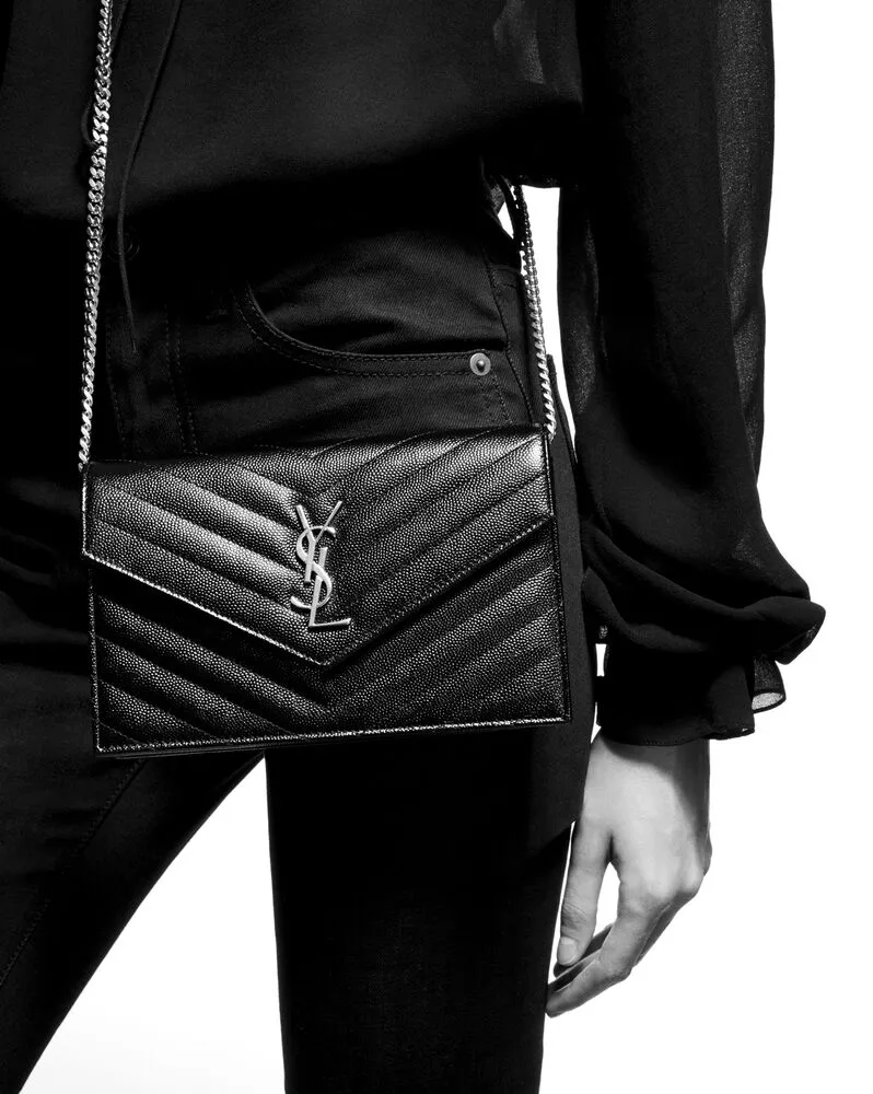 SAINT LAURENT Wallet on Chain 19cm in Black Caviar Leather SHW 4