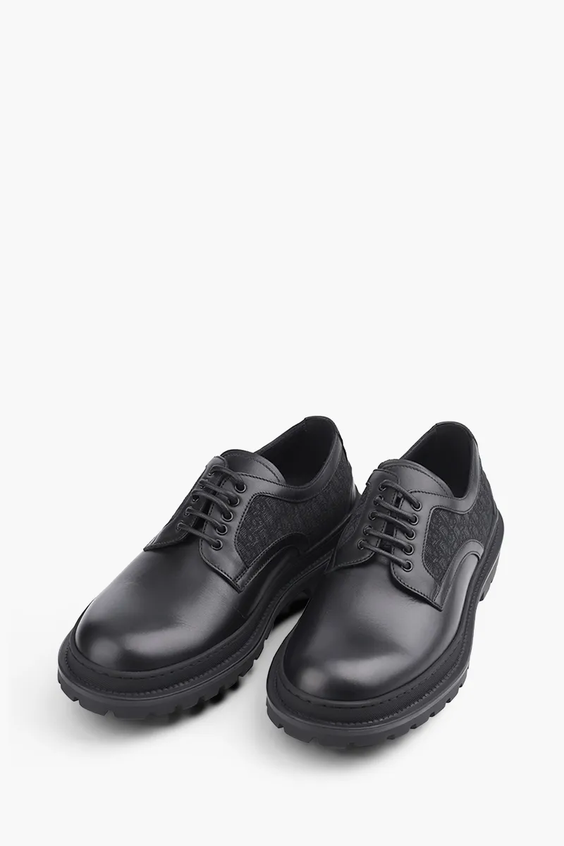 CHRISTIAN DIOR Explorer Oblique Derby Shoes in Black Smooth Calfskin x Jacquard 1