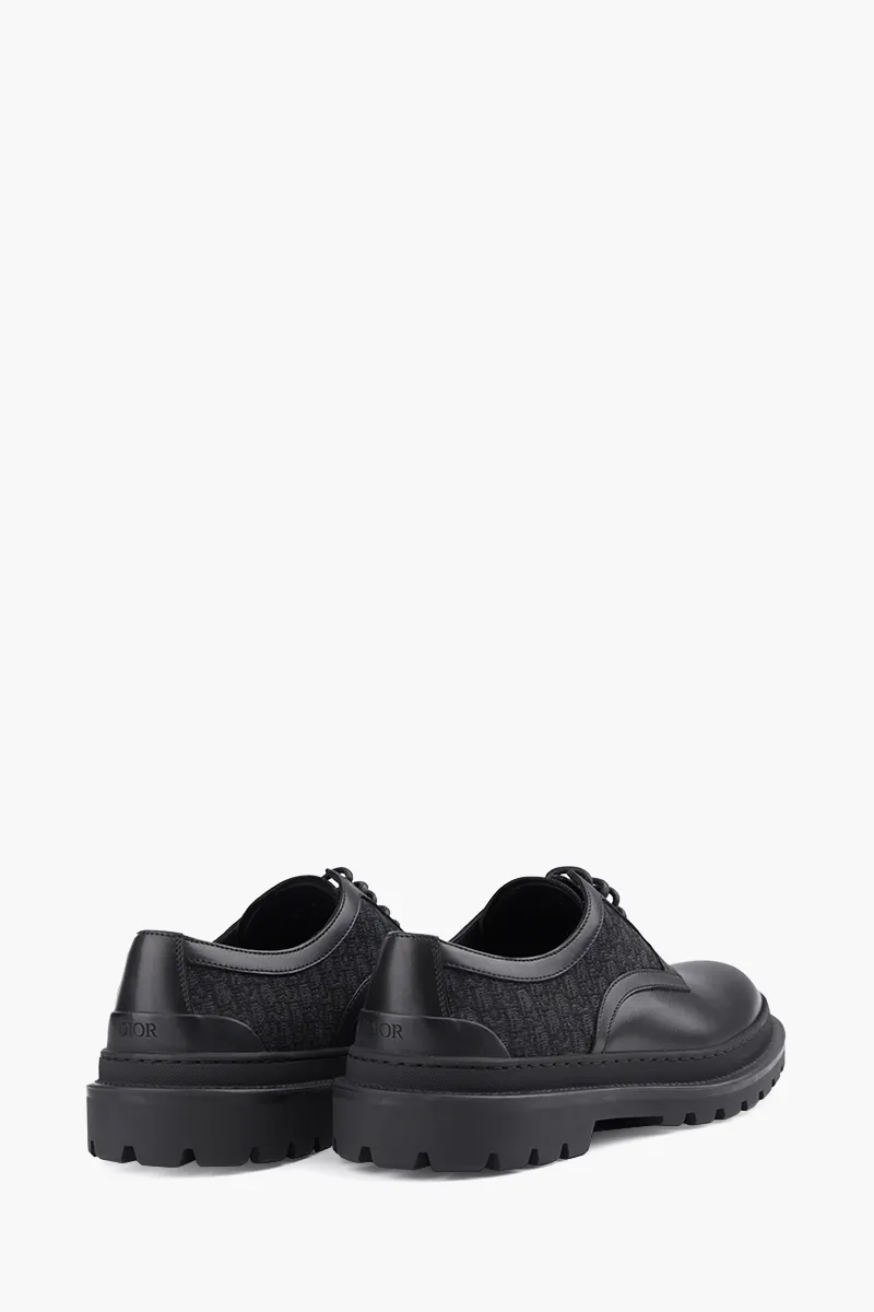 CHRISTIAN DIOR Explorer Oblique Derby Shoes in Black Smooth Calfskin x Jacquard 2