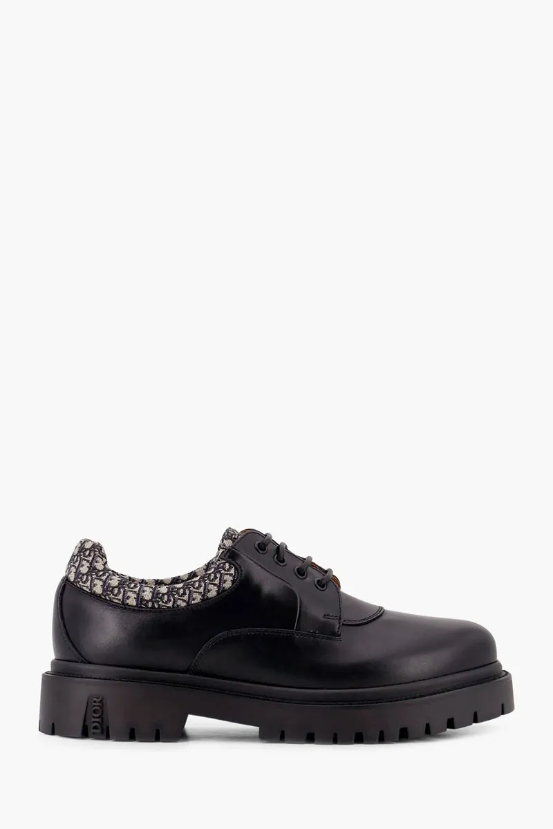 CHRISTIAN DIOR Dior Explorer III Derby Shoe in Black/Beige Smooth Calfskin with DIor Oblique Jacquard 0