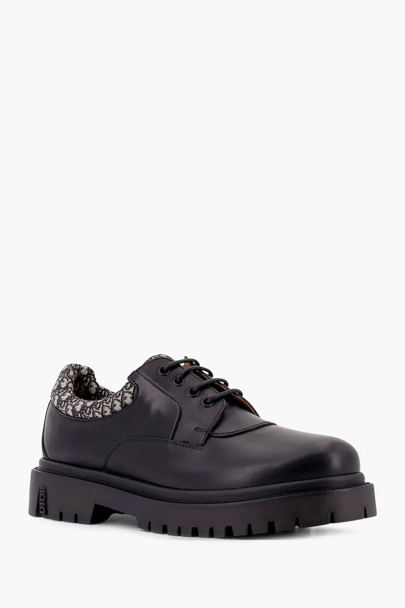 CHRISTIAN DIOR Dior Explorer III Derby Shoe in Black/Beige Smooth Calfskin with DIor Oblique Jacquard 1