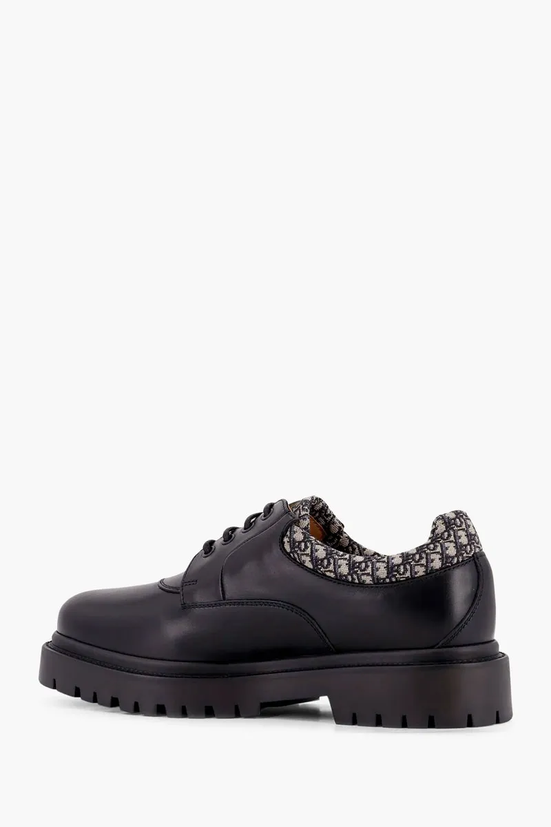 CHRISTIAN DIOR Dior Explorer III Derby Shoe in Black/Beige Smooth Calfskin with DIor Oblique Jacquard 2