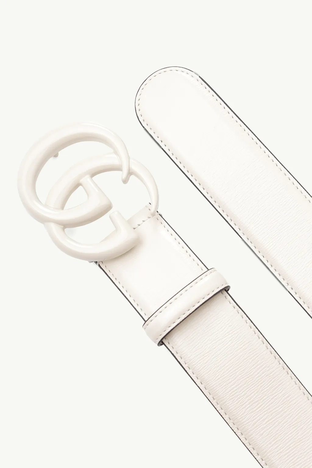 GUCCI GG Marmont Wide Belt 4cm in White Leather with Double G Buckle 2