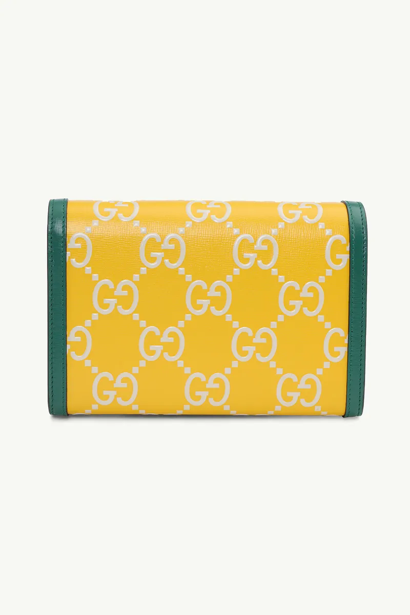 GUCCI Mini GG Supreme Dionysus Wallet on Chain in Yellow/Ivory/Emerald Green Smooth Leather 1