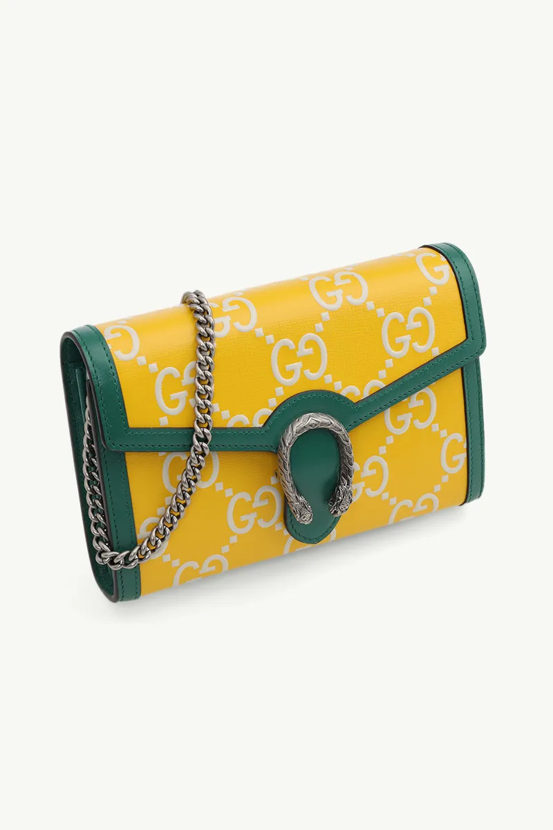 GUCCI Mini GG Supreme Dionysus Wallet on Chain in Yellow/Ivory/Emerald Green Smooth Leather 2