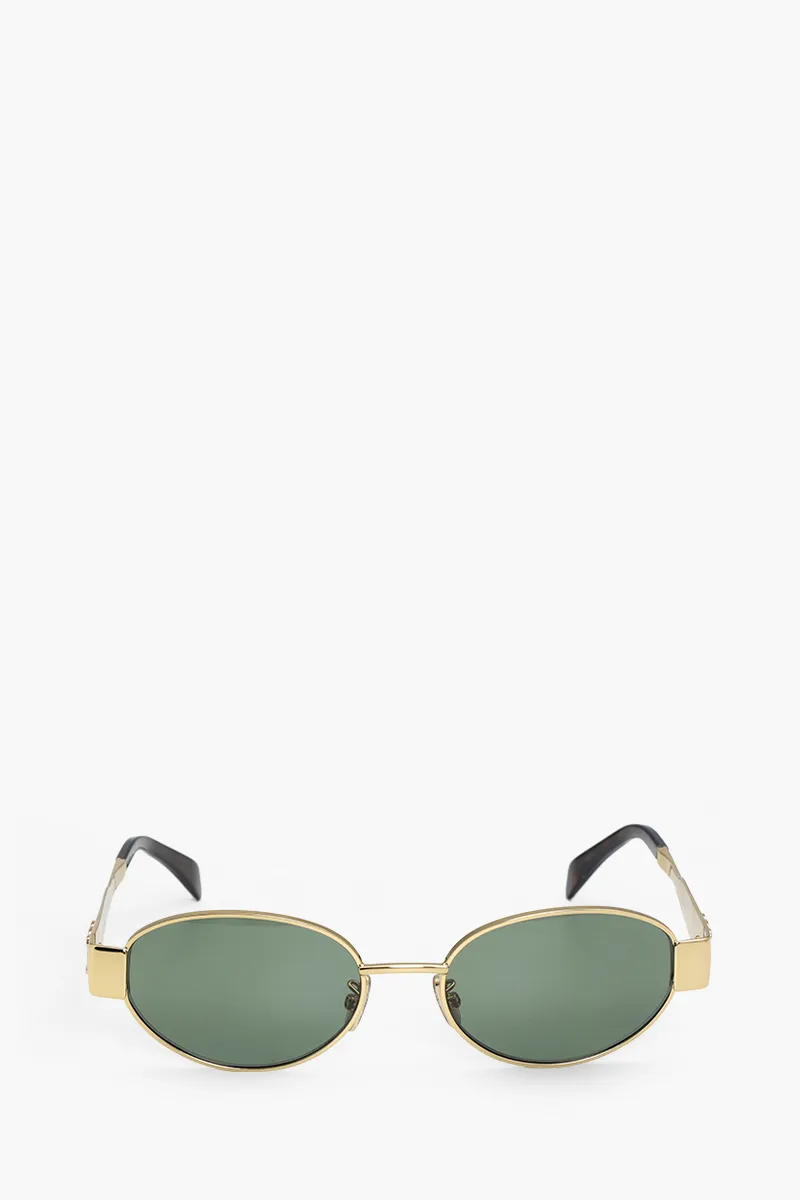 CELINE Oval Triomphe Metal 01 Sunglasses in Gold/Green 0