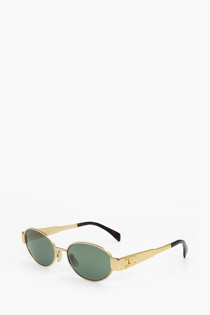 CELINE Oval Triomphe Metal 01 Sunglasses in Gold/Green 2