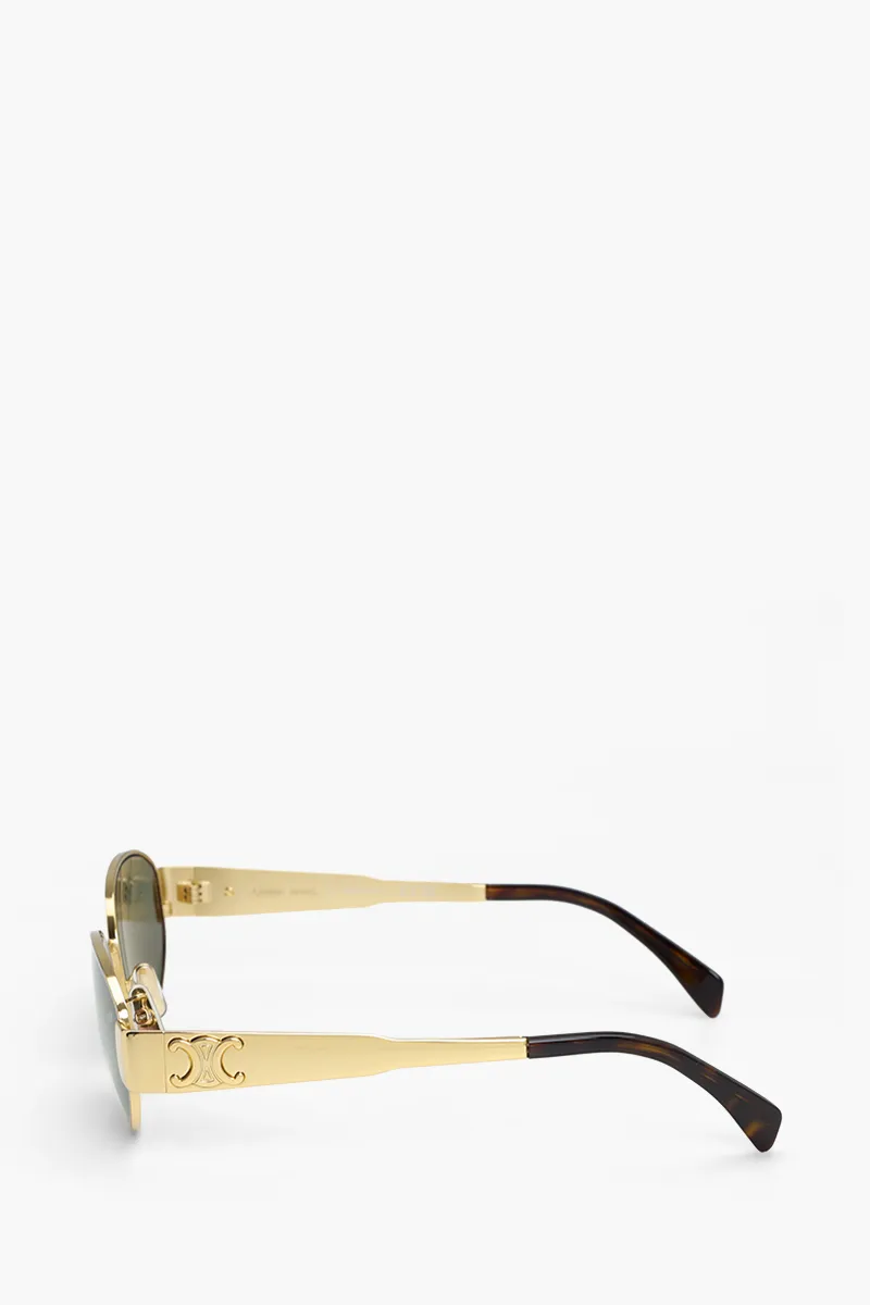 CELINE Oval Triomphe Metal 01 Sunglasses in Gold/Green 3