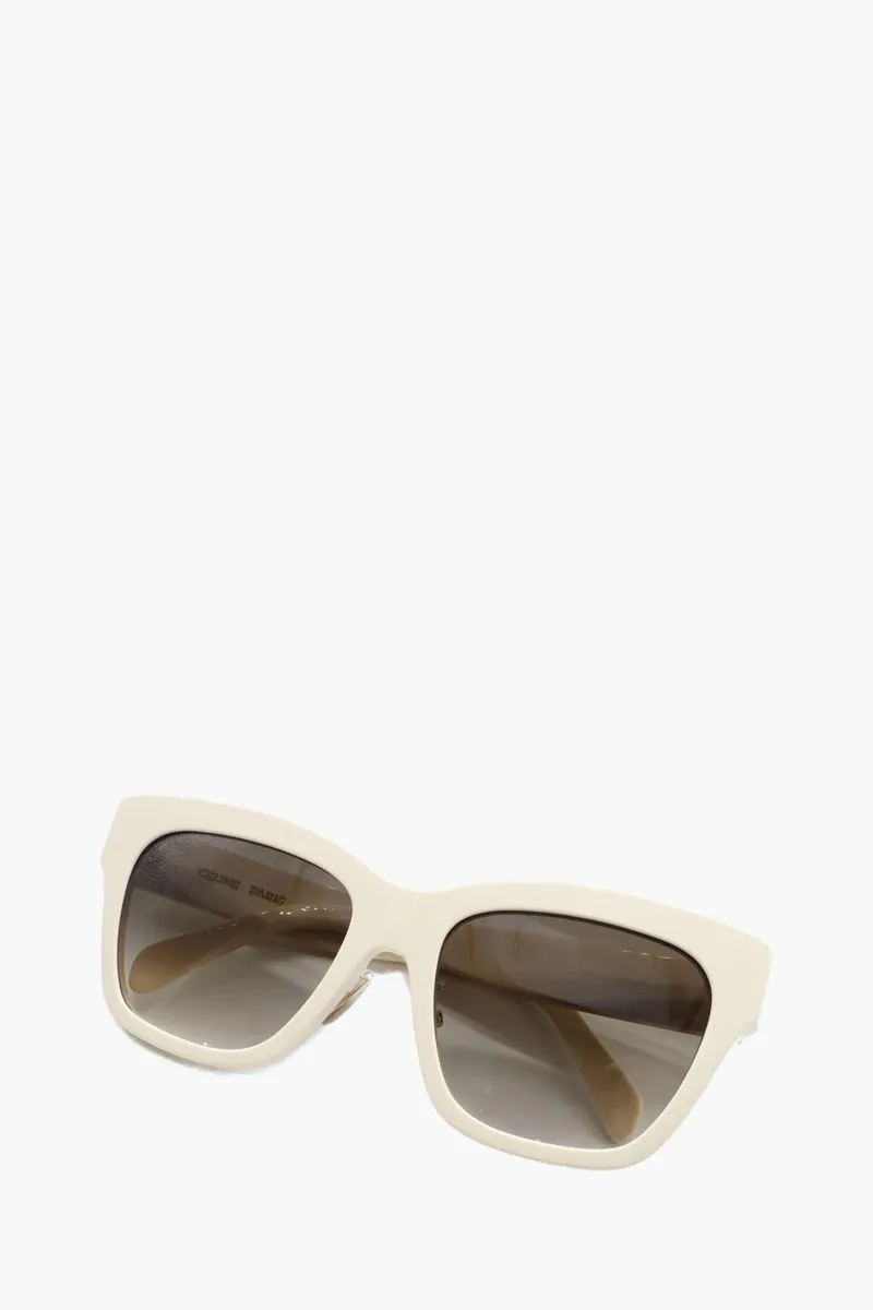 CELINE Triomphe Square Sunglasses in White/Brown Acetate 2