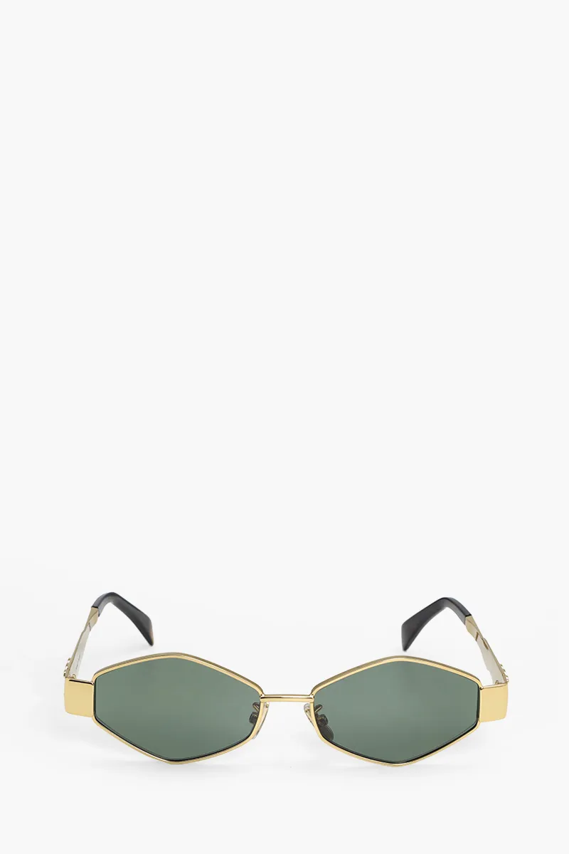 CELINE Geometric Triomphe Metal 02 Sunglasses in Gold/Green 0