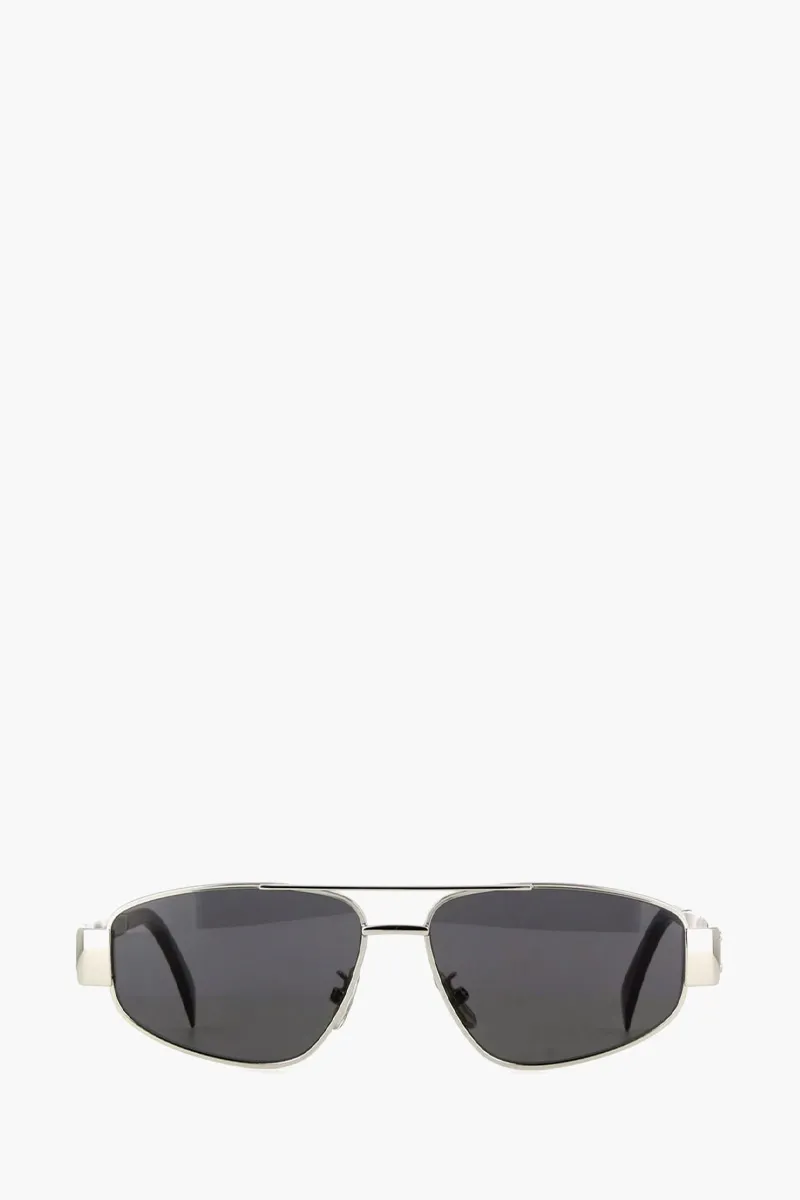 CELINE Metal Triomphe Sunglasses in Shiny Palladium/Smoke Metal 0