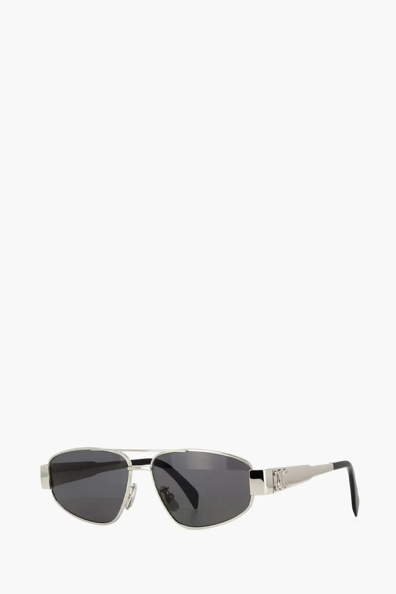 CELINE Metal Triomphe Sunglasses in Shiny Palladium/Smoke Metal 2