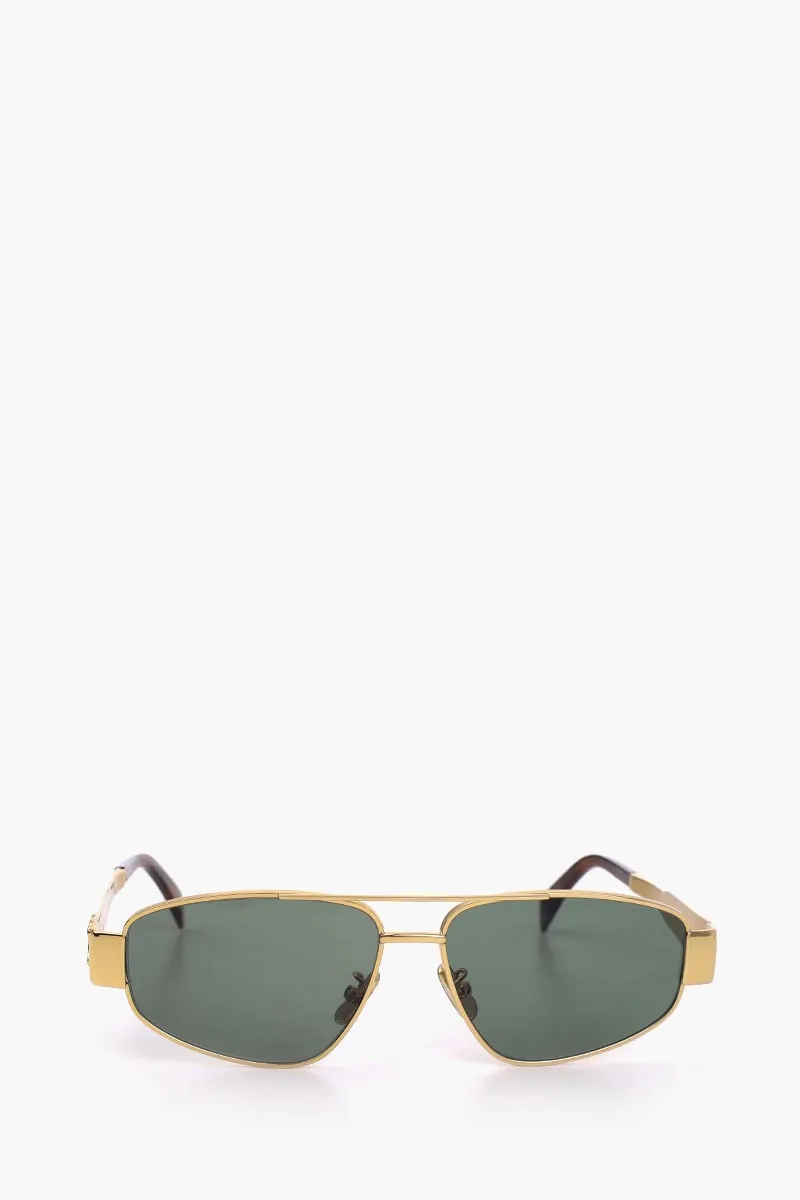 CELINE Metal Triomphe Sunglasses in Shiny Endura Gold/Green Metal 0