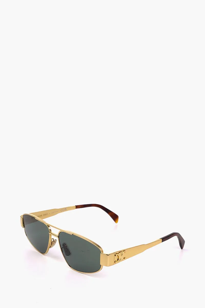 CELINE Metal Triomphe Sunglasses in Shiny Endura Gold/Green Metal 2