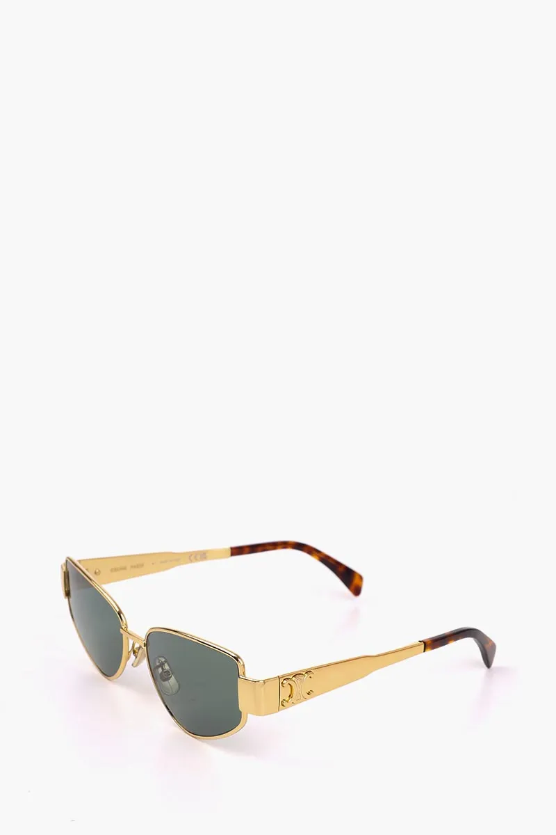 CELINE Triomphe Metal Square Sunglasses Gold/Brown Havanah/Grey/Green 2