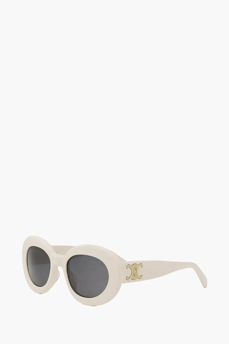 CELINE Triomphe Round Sunglasses in Ivory White/Grey Acetate 2