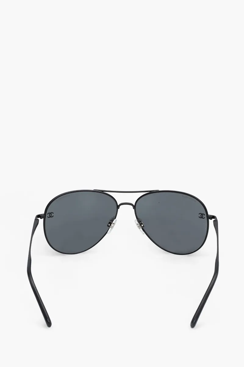 CHANEL Pilot Logo Sunglasses in Matte Brown/Dark Grey Titanium/Calfskin 1