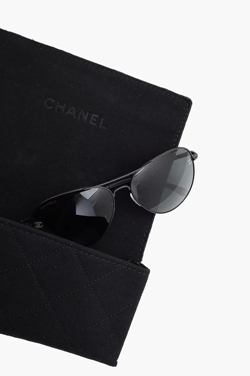 CHANEL Pilot Logo Sunglasses in Matte Brown/Dark Grey Titanium/Calfskin 4