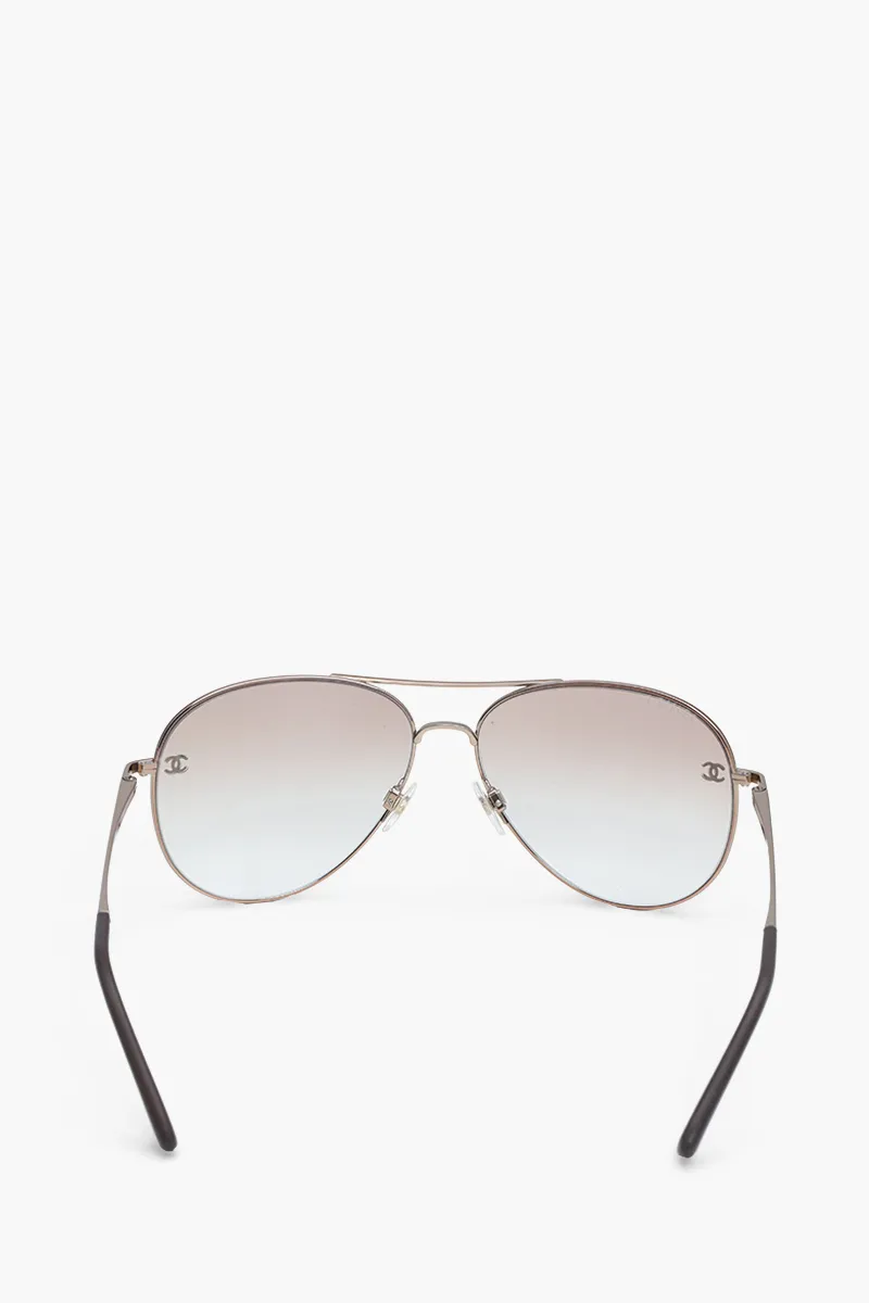 CHANEL Pilot Logo Sunglasses in Clear/Light Brown/Gradient Titanium/Calfskin 1