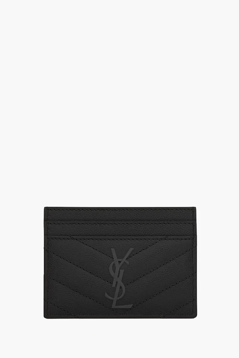 SAINT LAURENT Monogramme Card Case in Black Caviar Leather BHW 0
