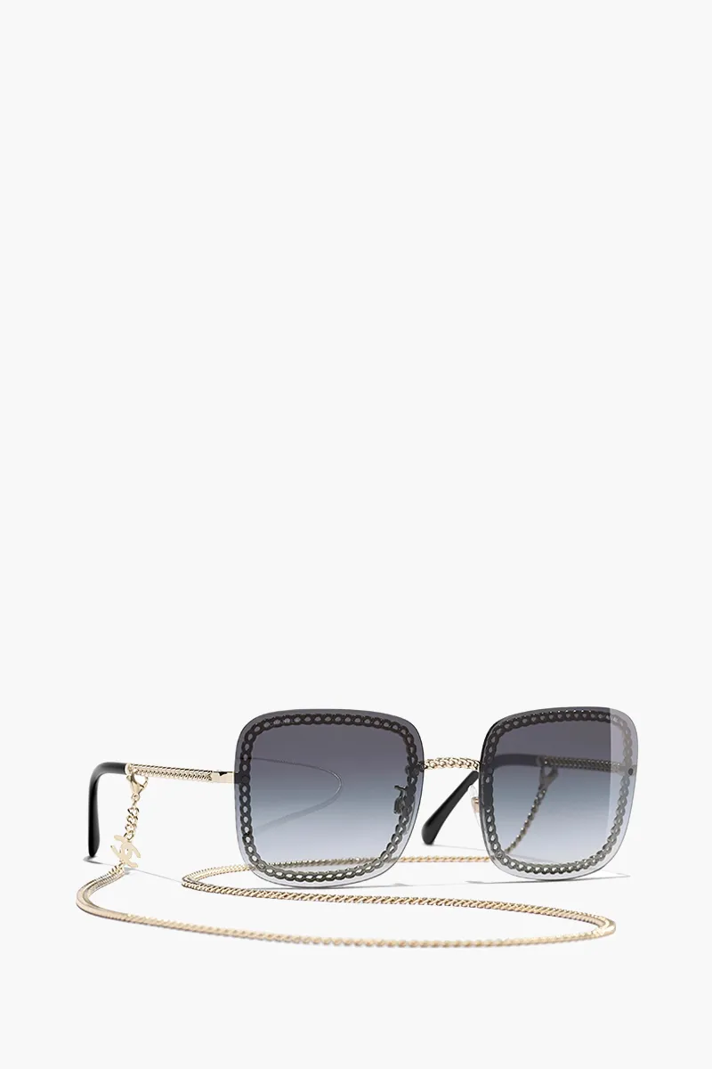CHANEL Chain Square Sunglasses in Gold/Grey/Gradient Metal with Eyeglasses Chain 1