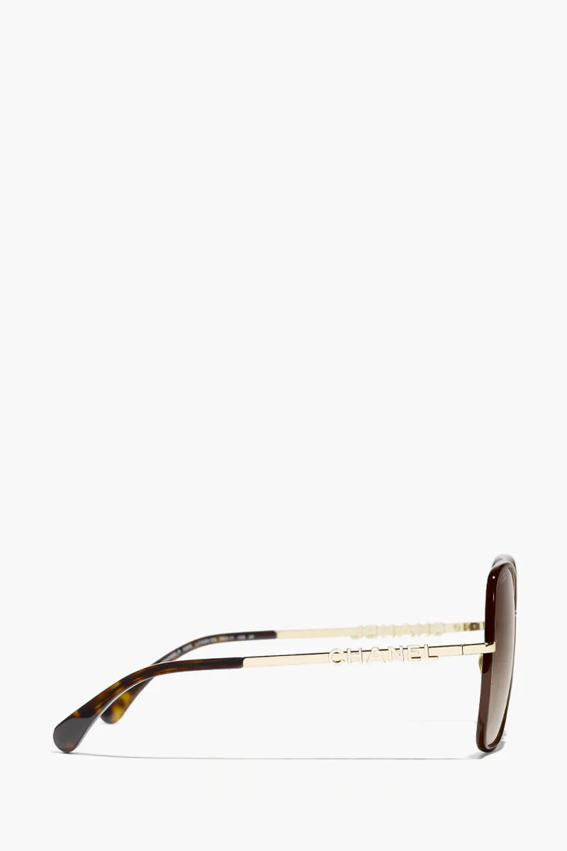 CHANEL Butterfly Sunglasses in Gold/Brown/Gradient Steel with Chanel Logo 1