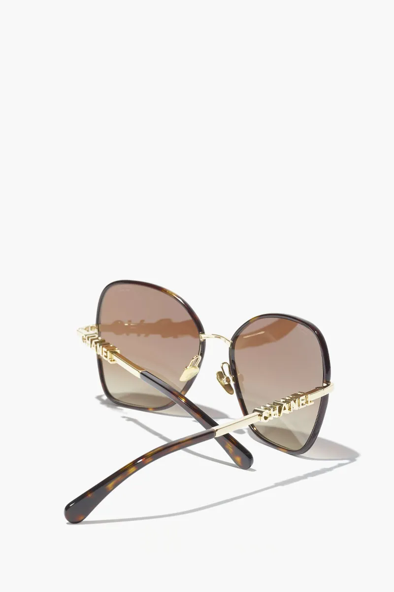 CHANEL Butterfly Sunglasses in Gold/Brown/Gradient Steel with Chanel Logo 3