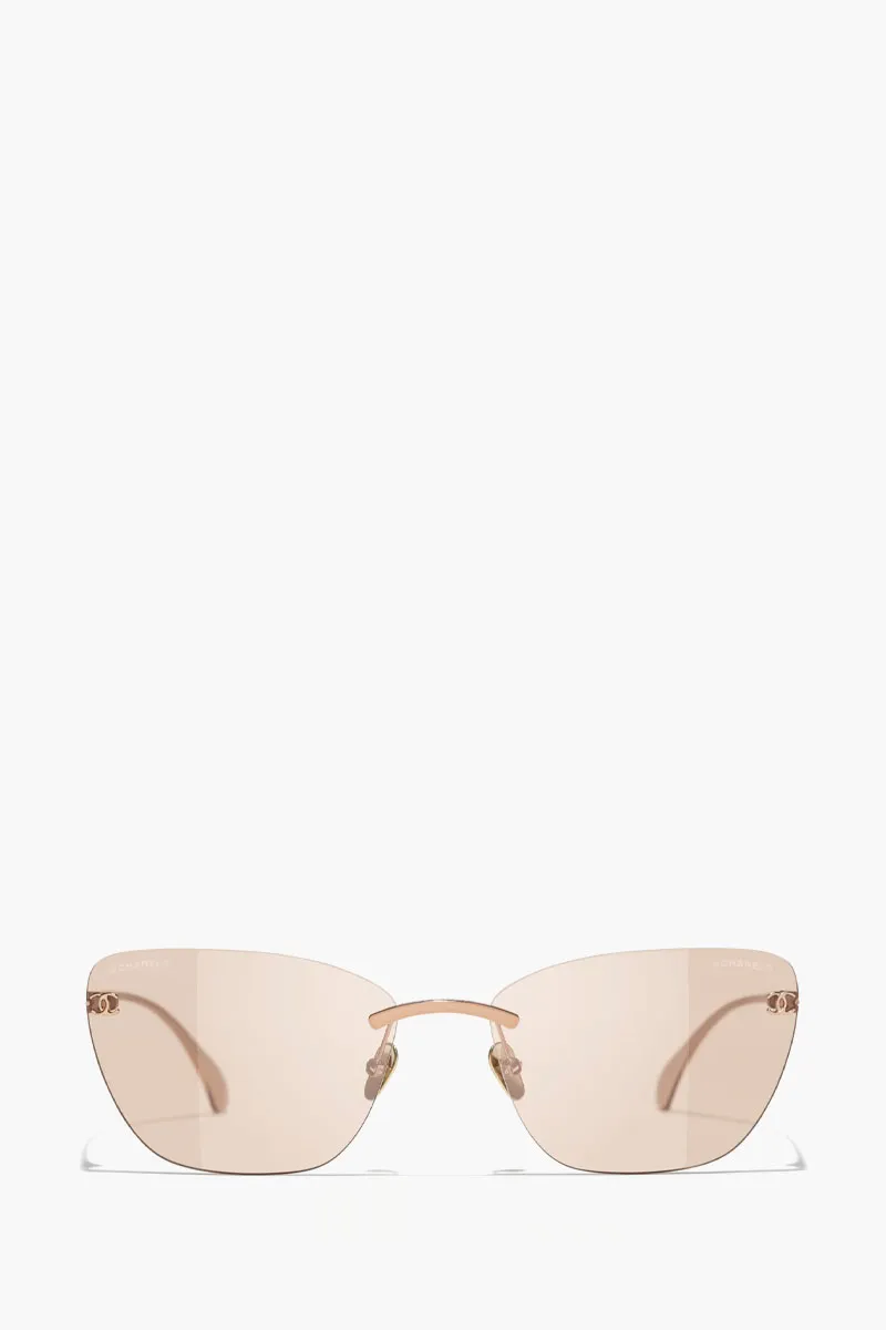CHANEL Cat Eye Titanium Sunglasses in Beige/Pink/Gold with Logo 0