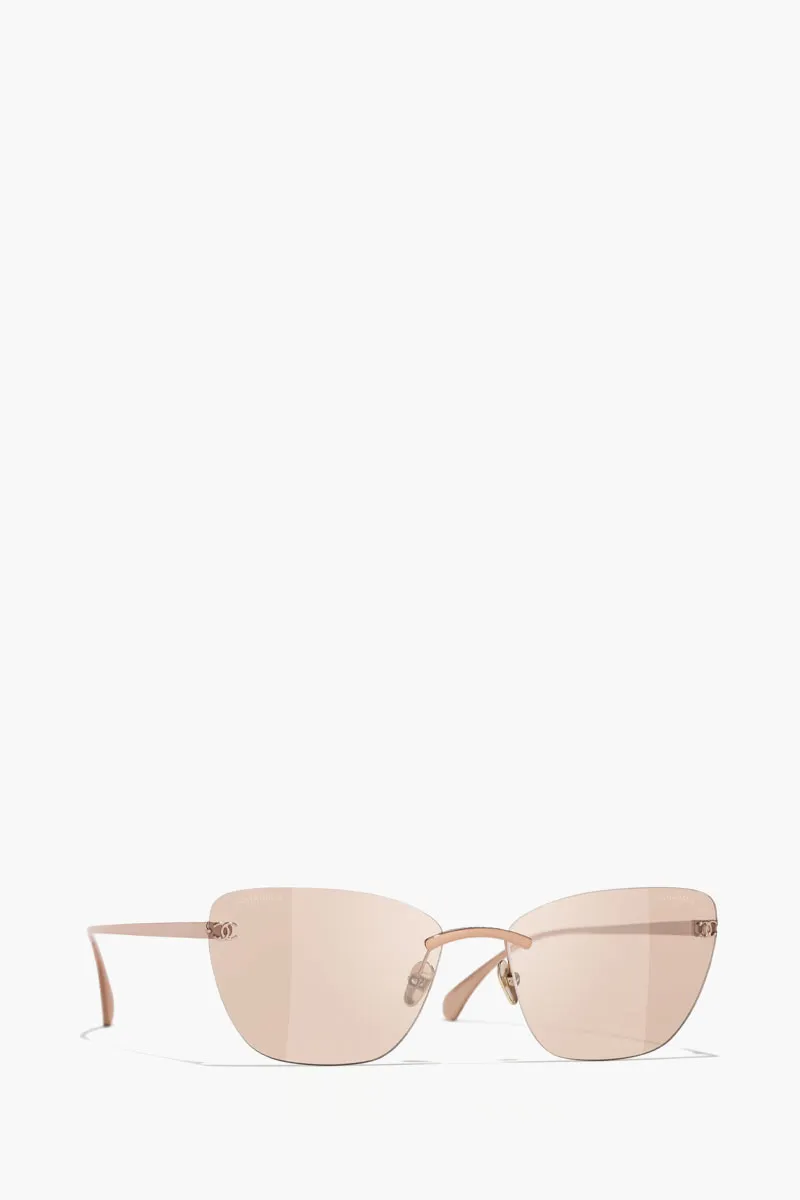 CHANEL Cat Eye Titanium Sunglasses in Beige/Pink/Gold with Logo 2