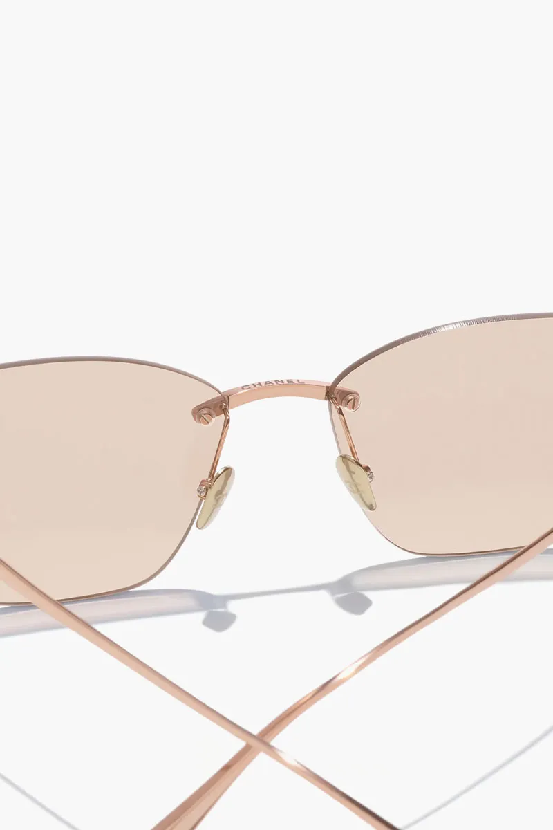 CHANEL Cat Eye Titanium Sunglasses in Beige/Pink/Gold with Logo 3