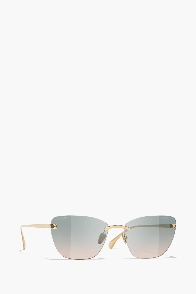 CHANEL Cat Eye Titanium Sunglasses in Light Gold/Green with Logo 2