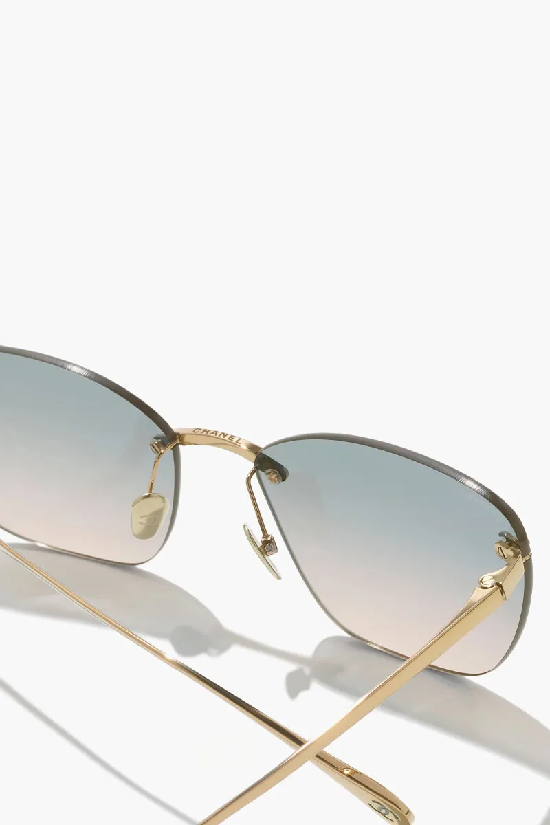 CHANEL Cat Eye Titanium Sunglasses in Light Gold/Green with Logo 3