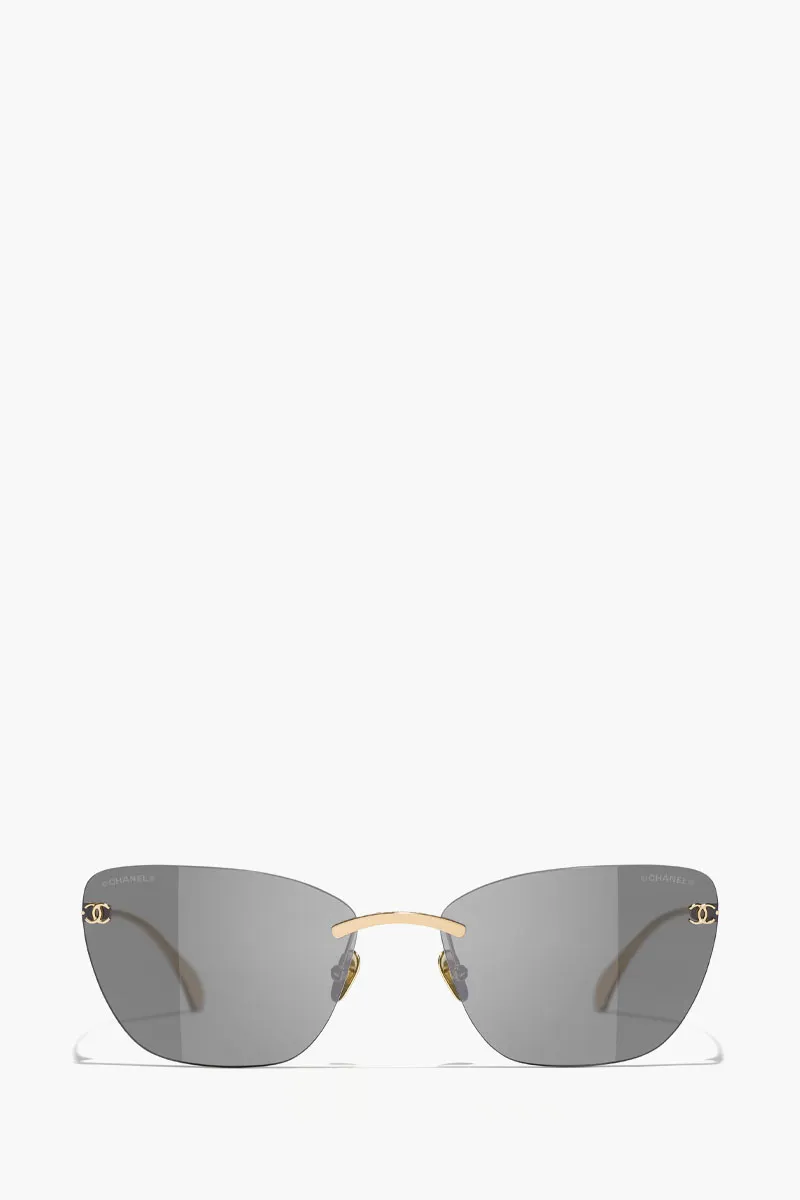 CHANEL Cat Eye Titanium Sunglasses in Gold/Dark Grey with Logo 0