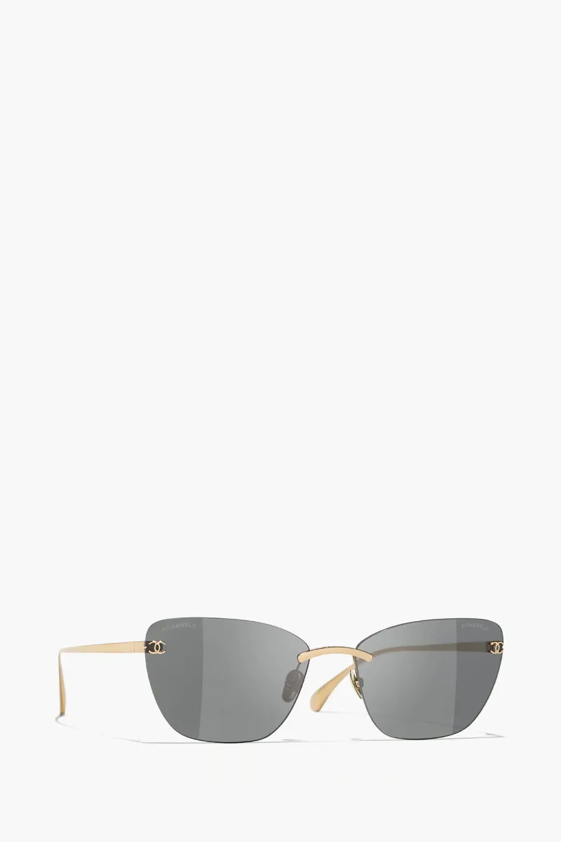 CHANEL Cat Eye Titanium Sunglasses in Gold/Dark Grey with Logo 2
