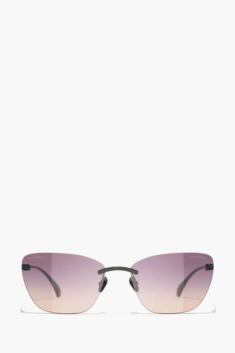 CHANEL Cat Eye Titanium Sunglasses in Black/Violet with Logo 0