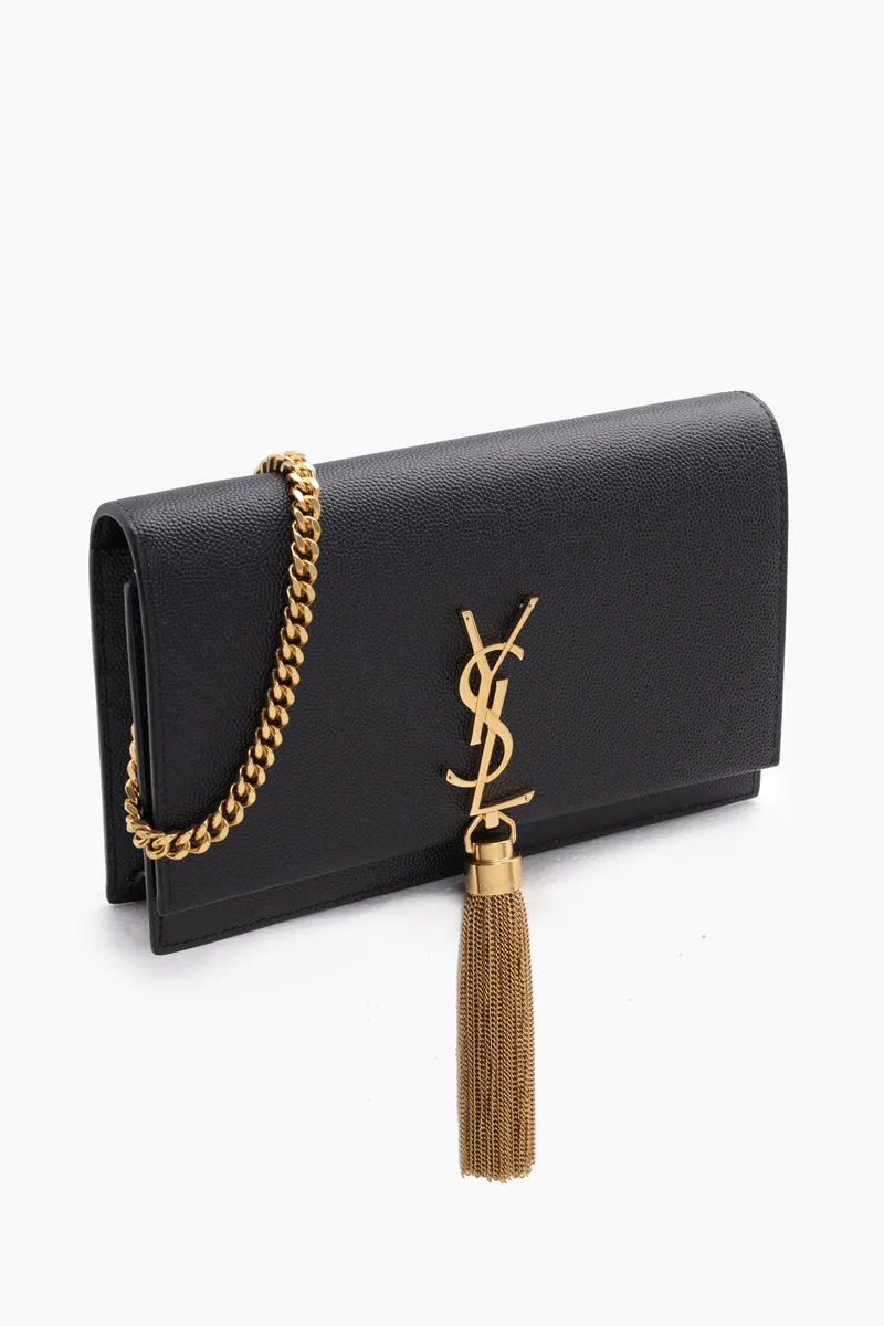 SAINT LAURENT Kate Wallet on Chain in Black Grained GHW with Tassels 2