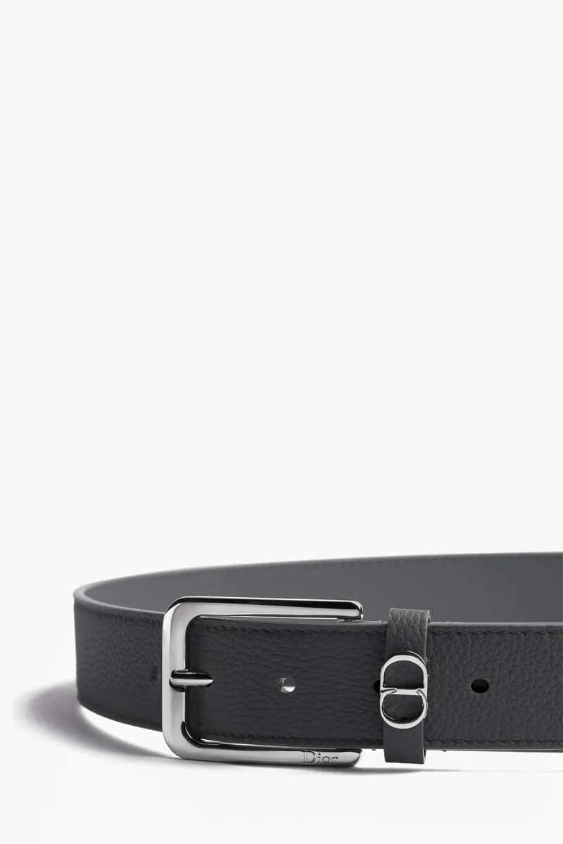 CHRISTIAN DIOR CD Icon Belt in Grey Grained Calfskin 2