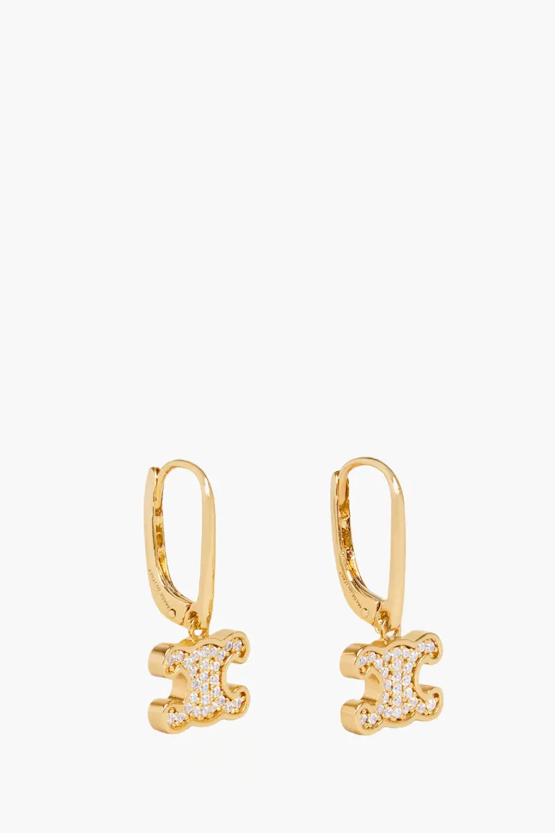 CELINE Triomphe Rhinestone Earrings in Gold Brass with Gold Finish and Crystals 1